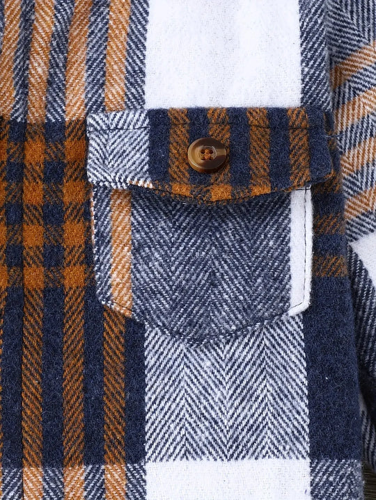 Boys Autumn and Winter English Style Plaid Woolen Jacket and Hoodie