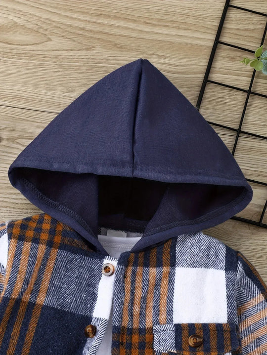 Boys Autumn and Winter English Style Plaid Woolen Jacket and Hoodie