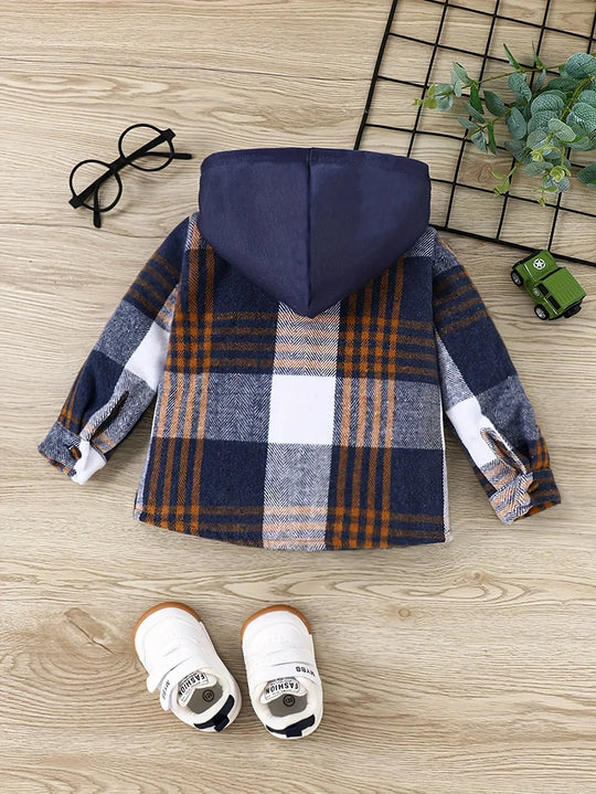 Boys Autumn and Winter English Style Plaid Woolen Jacket and Hoodie