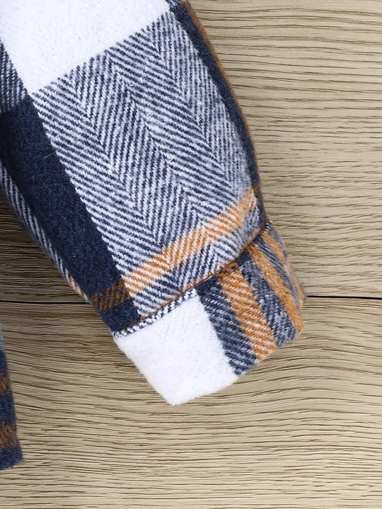 Boys Autumn and Winter English Style Plaid Woolen Jacket and Hoodie