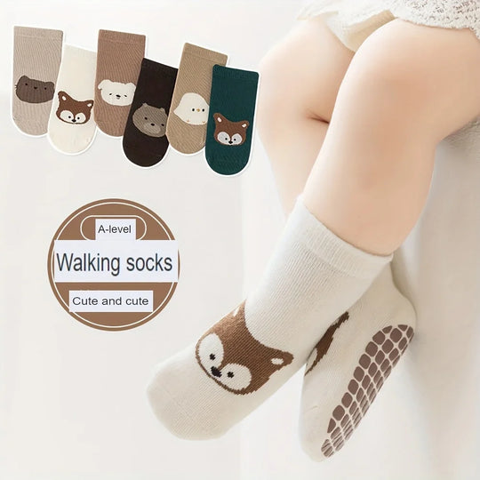 Six Pairs Autumn and Winter Baby Socks with Grips – Warm, Non-Slip, and Comfortable for Toddlers