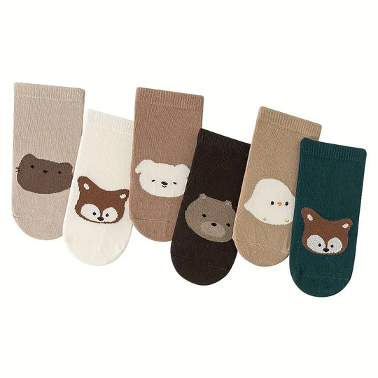 Six Pairs Autumn and Winter Baby Socks with Grips – Warm, Non-Slip, and Comfortable for Toddlers