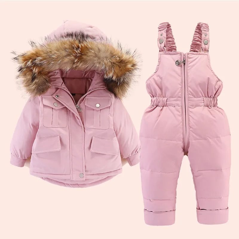 Conjunto Elegante de Casaco e Macacão de Inverno para Bebé Menina