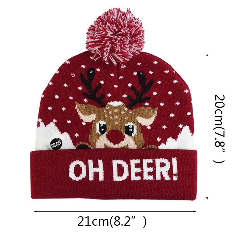 Christmas Hats Sweater Santa Elk Knitted Beanie Hat With LED Light Up Cartoon Patteren Christmas Gift For Kids New Year Supplies