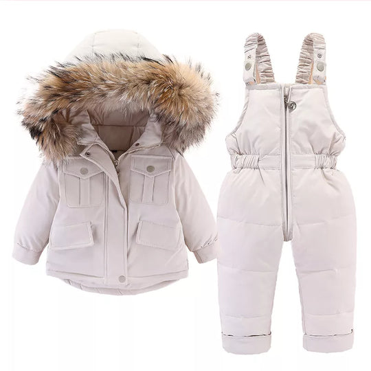 Conjunto Elegante de Casaco e Macacão de Inverno para Bebé Menina