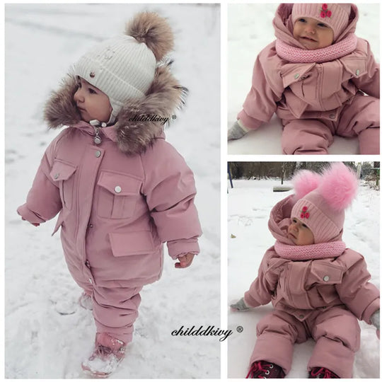 Conjunto Elegante de Casaco e Macacão de Inverno para Bebé Menina