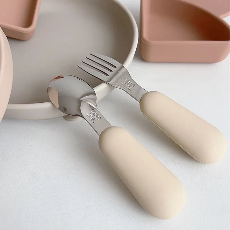 Baby Bear Tableware Set Children Utensil Stainless Steel Toddler Dinnerware Cutlery Cartoon Infant Food Feeding Spoon Fork