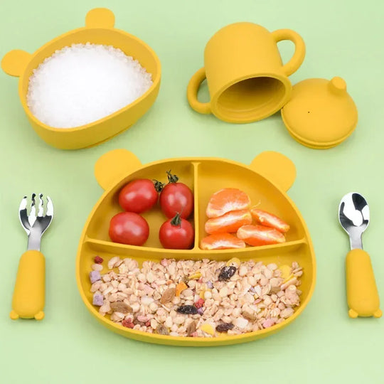 Set di Posate per Bambini Baby Bear Utensili in Acciaio Inox per Bambini Piccoli Posate da Tavola per Neonati Cucchiaio Forchetta per Alimentazione