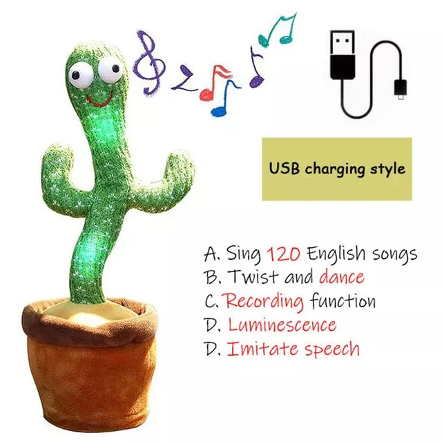 Dancing Singing Repeating Voice USB Charging Cactus Toy for Kids