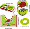 Conjunto de 4 Peças de Decoração de Natal do Grinch para Casa de Banho - Tema do Monstro Verde com Capa de Assento de Sanita e Tapetes