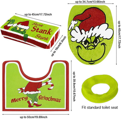 4 Piece Christmas Grinch Bathroom Decorations Grinch Decor Toilet Seat Cover Rugs Sets Green Monster Theme Toilet Seat Cover