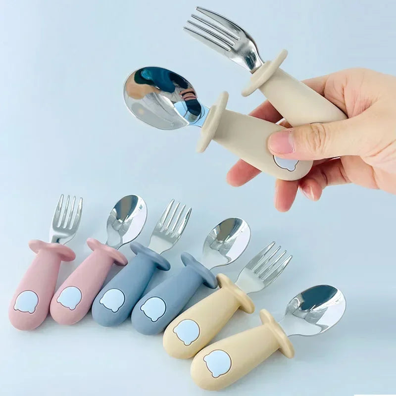 Set di Posate per Bambini Baby Bear Utensili in Acciaio Inox per Bambini Piccoli Posate da Tavola per Neonati Cucchiaio Forchetta per Alimentazione