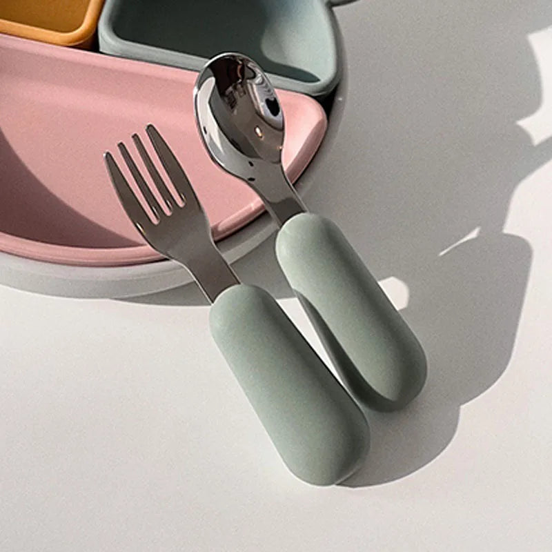 Baby Bear Tableware Set Children Utensil Stainless Steel Toddler Dinnerware Cutlery Cartoon Infant Food Feeding Spoon Fork