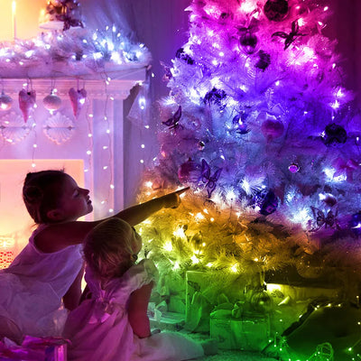 Catena Luminosa Intelligente per Albero di Natale RGB con Controllo APP Bluetooth, Impermeabile, USB, Filo di Rame, 16 Colori