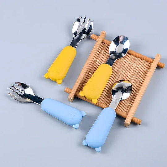 Baby Bear Tableware Set Children Utensil Stainless Steel Toddler Dinnerware Cutlery Cartoon Infant Food Feeding Spoon Fork