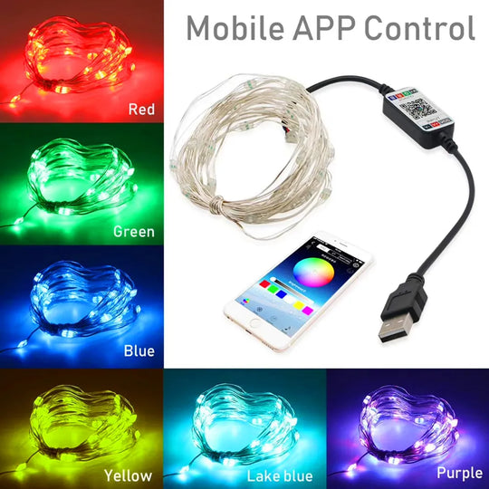 Smart RGB Christmas Tree Fairy String Light APP Bluetooth Control Waterproof USB Copper Wire Lights 16 Colours