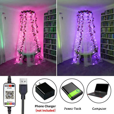 Catena Luminosa Intelligente per Albero di Natale RGB con Controllo APP Bluetooth, Impermeabile, USB, Filo di Rame, 16 Colori