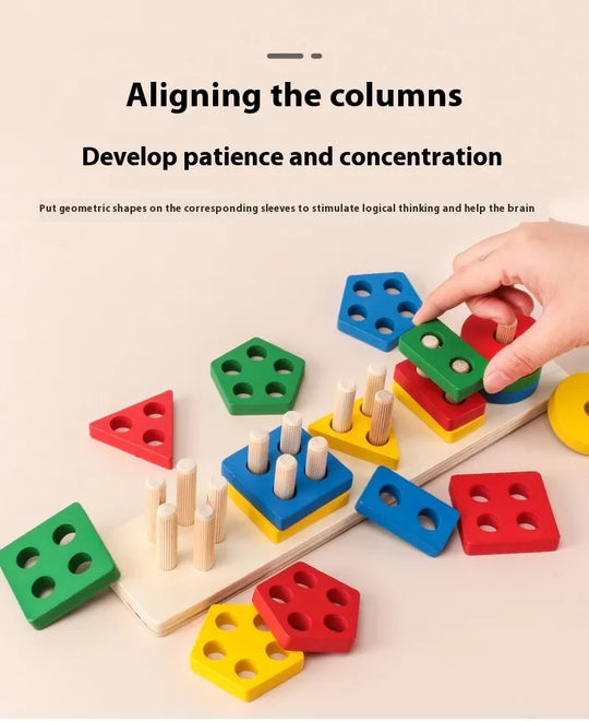 Montessori Geometric Shape Column Matching Wooden Building Blocks Set