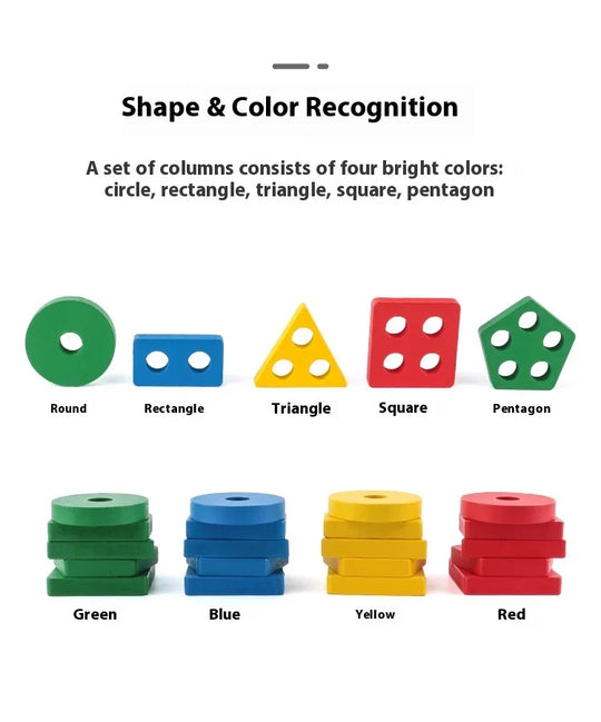 Montessori Geometric Shape Column Matching Wooden Building Blocks Set