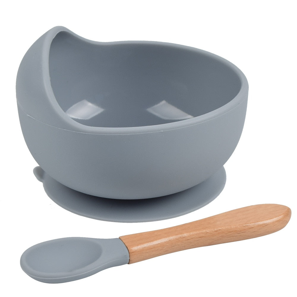 Silicone Bowl and Spoon Set, Baby Feeding Bowl 