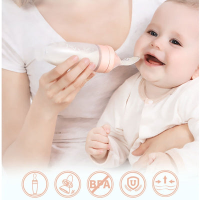 Silicone Baby Bottles, Soft Silicone Feeding Bottles, Feeder Bottle With Spoon