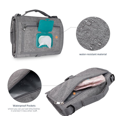 3 in 1 Waterproof Travel Changing Mat with Wipe Pocket and Head Cushion