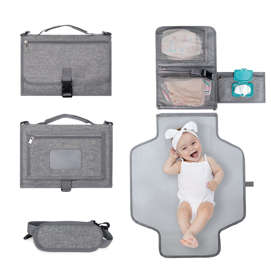 3 in 1 Waterproof Travel Changing Mat with Wipe Pocket and Head Cushion